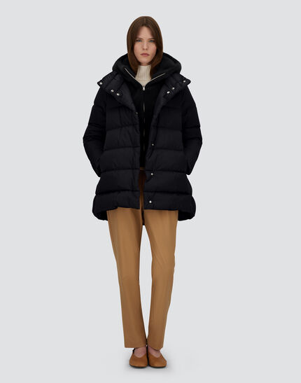 A-SHAPE JACKET IN SATIN AND LADY ALTERNATIVE FUR Black