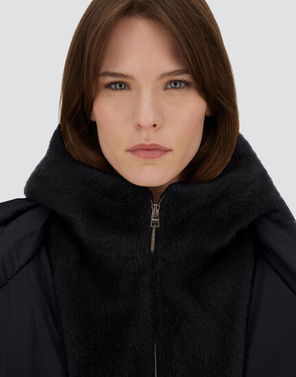 A-SHAPE JACKET IN SATIN AND LADY ALTERNATIVE FUR Black