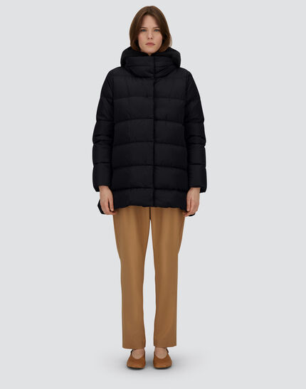 A-SHAPE JACKET IN SATIN AND LADY ALTERNATIVE FUR Black