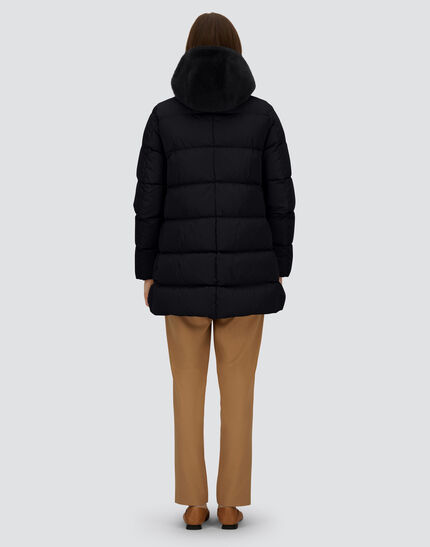 A-SHAPE JACKET IN SATIN AND LADY ALTERNATIVE FUR Black