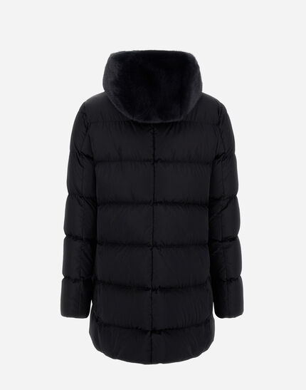 A-SHAPE JACKET IN SATIN AND LADY ALTERNATIVE FUR Black