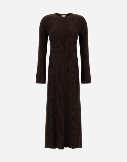DRESS IN RIBBED CARDED WOOL Dark Brown