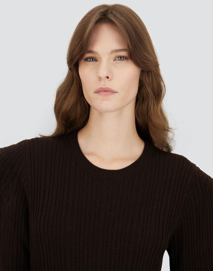 DRESS IN RIBBED CARDED WOOL Dark Brown