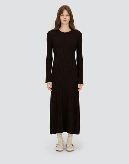 DRESS IN RIBBED CARDED WOOL Dark Brown
