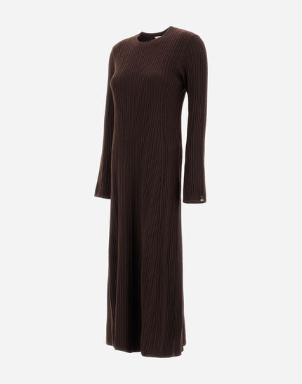 DRESS IN RIBBED CARDED WOOL Dark Brown