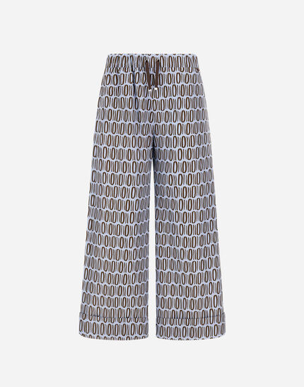 RESORT TROUSERS IN COTTON RECTANGULAR PRINT Light Blue/Brown
