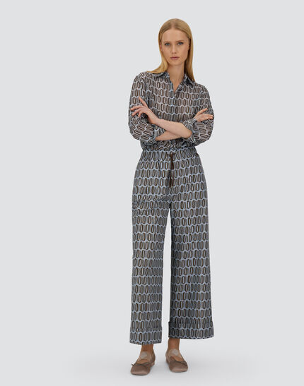 RESORT TROUSERS IN COTTON RECTANGULAR PRINT Light Blue/Brown