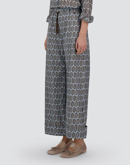 RESORT TROUSERS IN COTTON RECTANGULAR PRINT Light Blue/Brown