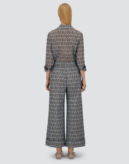 RESORT TROUSERS IN COTTON RECTANGULAR PRINT Light Blue/Brown