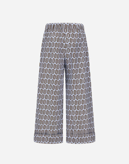 RESORT TROUSERS IN COTTON RECTANGULAR PRINT Light Blue/Brown