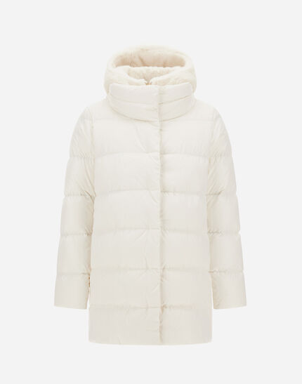A-SHAPE JACKET IN SATIN AND LADY ALTERNATIVE FUR White