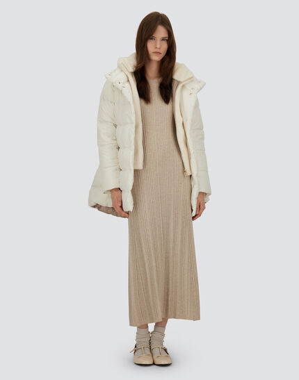 A-SHAPE JACKET IN SATIN AND LADY ALTERNATIVE FUR White