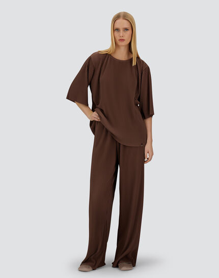 RESORT TROUSERS IN PLEATED JERSEY Dark Chocolate