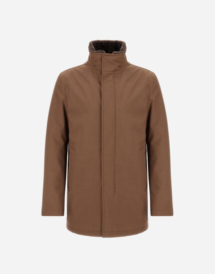 CARCOAT IN WOOLEN MELANGE TWILL AND LIGHT FAUX FUR Tobacco