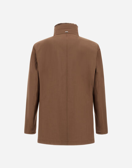 CARCOAT IN WOOLEN MELANGE TWILL AND LIGHT FAUX FUR Tobacco