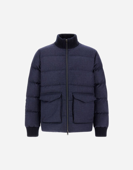 BOMBER IN GLEN CHECK WOOL AND CASHMERE Navy Blue