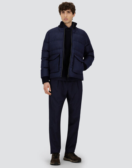 BOMBER IN GLEN CHECK WOOL AND CASHMERE Navy Blue