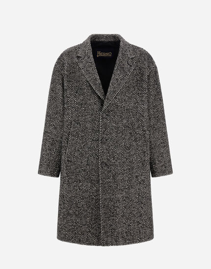 COAT IN HERRINGBONE R-WOOL Black/White 1 COAT IN HERRINGBONE R-WOOL Black/White