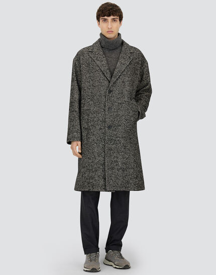 COAT IN HERRINGBONE R-WOOL Black/White 2 COAT IN HERRINGBONE R-WOOL Black/White