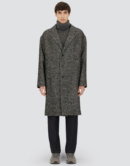 COAT IN HERRINGBONE R-WOOL Black/White 4 COAT IN HERRINGBONE R-WOOL Black/White