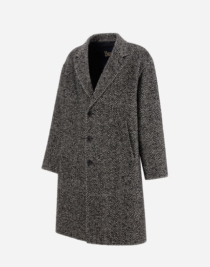 COAT IN HERRINGBONE R-WOOL Black/White 6 COAT IN HERRINGBONE R-WOOL Black/White