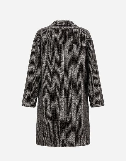 COAT IN HERRINGBONE R-WOOL Black/White 7 COAT IN HERRINGBONE R-WOOL Black/White
