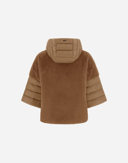 CAPE IN SATIN AND LADY ALTERNATIVE FUR Camel