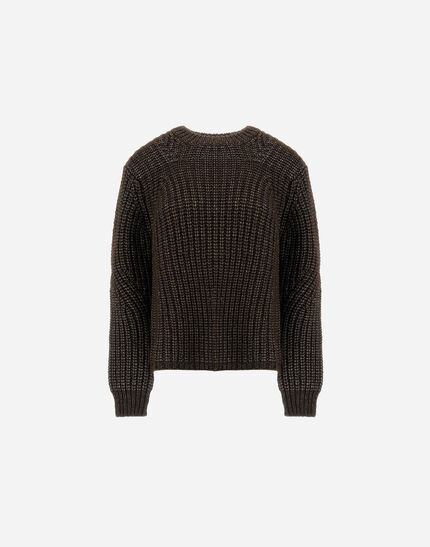 SWEATER IN COBBED BLOWN ALPACA WOOL Dark Chocolate