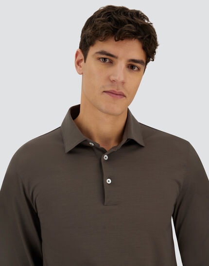 RESORT POLO SHIRT IN SOFT WOOL JERSEY Dark Taupe