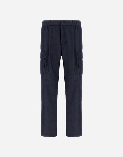 DENIM-EFFECT COTTON TROUSERS Navy Blue