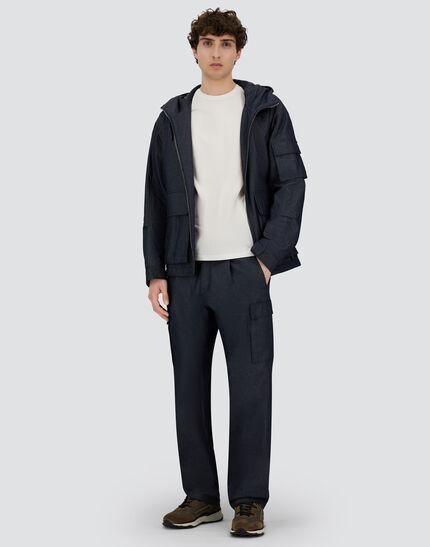 DENIM-EFFECT COTTON TROUSERS Navy Blue