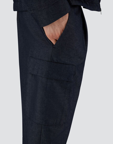 DENIM-EFFECT COTTON TROUSERS Navy Blue