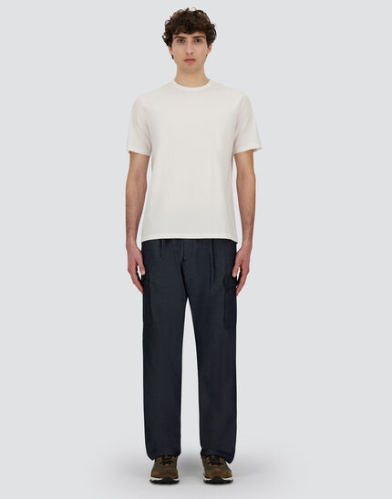DENIM-EFFECT COTTON TROUSERS Navy Blue