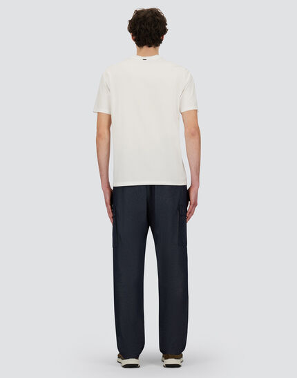 DENIM-EFFECT COTTON TROUSERS Navy Blue