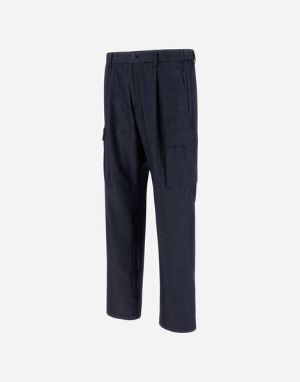 DENIM-EFFECT COTTON TROUSERS Navy Blue