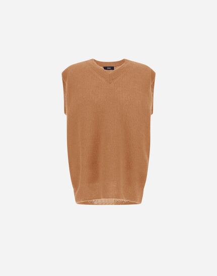 VEST IN COB STITCH ALPACA WOOL Camel