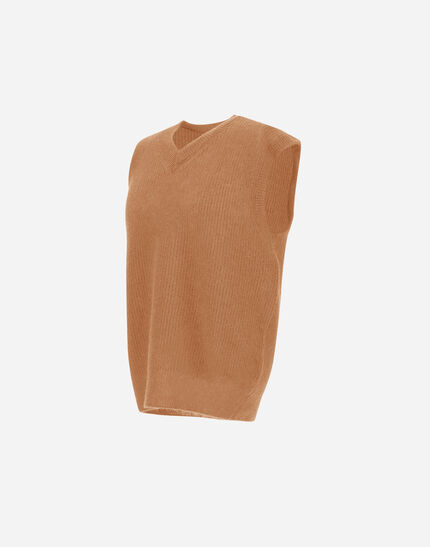 VEST IN COB STITCH ALPACA WOOL Camel