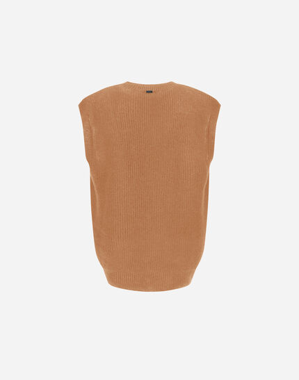 VEST IN COB STITCH ALPACA WOOL Camel