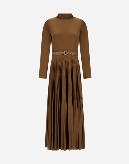 DRESS IN PLEATED JERSEY AND MONOGRAM Camel