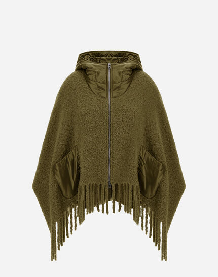 PONCHO IN BOUCLÉ ALPACA WOOL AND NYLON ULTRALIGHT Military 1 PONCHO IN BOUCLÉ ALPACA WOOL AND NYLON ULTRALIGHT Military