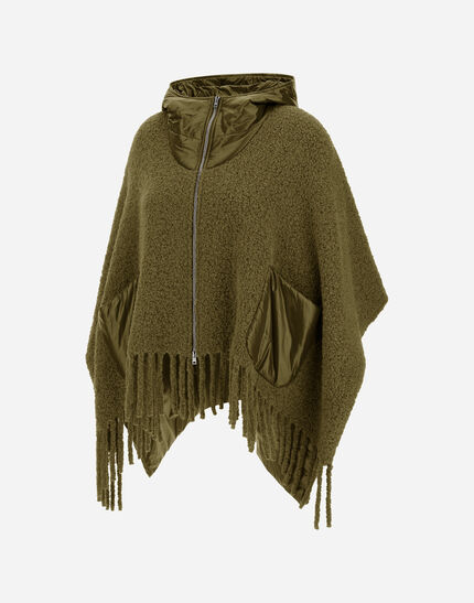 PONCHO IN BOUCLÉ ALPACA WOOL AND NYLON ULTRALIGHT Military 6 PONCHO IN BOUCLÉ ALPACA WOOL AND NYLON ULTRALIGHT Military