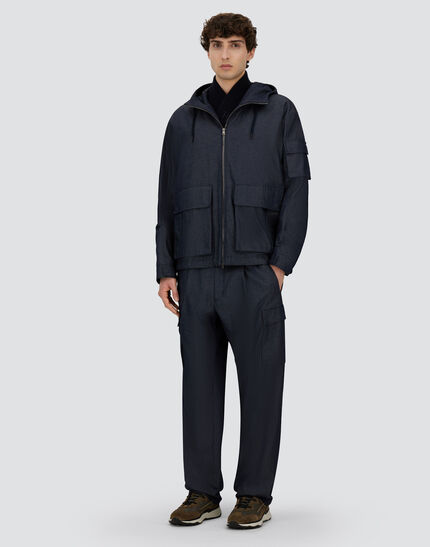 DENIM-EFFECT COTTON JACKET Navy Blue