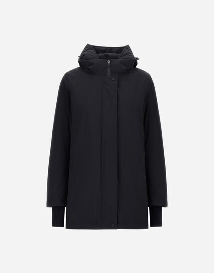 HOODED A-SHAPE JACKET IN 2-LAYER WINDSTOPPER Black 1 HOODED A-SHAPE JACKET IN 2-LAYER WINDSTOPPER Black