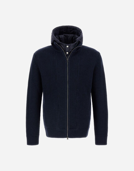 JACKET IN RIBBED MERINO WOOL G.5 AND NYLON CHAMONIX Dark Blue 1 JACKET IN RIBBED MERINO WOOL G.5 AND NYLON CHAMONIX Dark Blue