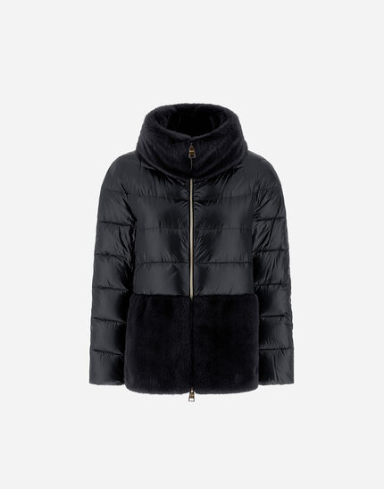 CAPE IN NYLON ULTRALIGHT AND LADY ALTERNATIVE FUR Black