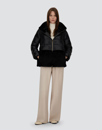 CAPE IN NYLON ULTRALIGHT AND LADY ALTERNATIVE FUR Black