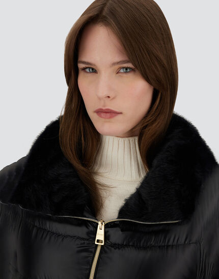CAPE IN NYLON ULTRALIGHT AND LADY ALTERNATIVE FUR Black