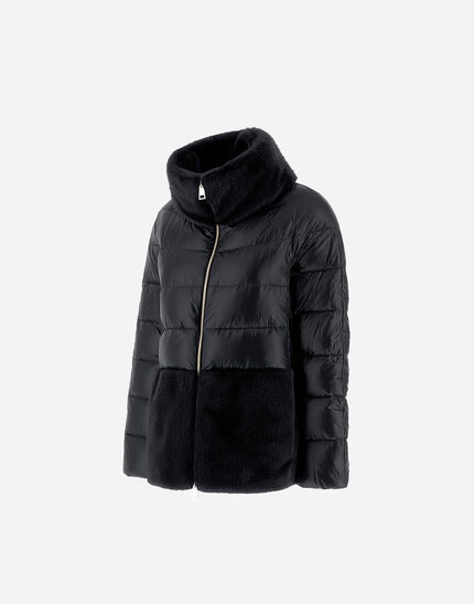 CAPE IN NYLON ULTRALIGHT AND LADY ALTERNATIVE FUR Black