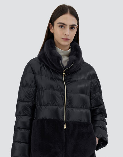 CAPE IN NYLON ULTRALIGHT AND LADY ALTERNATIVE FUR Black