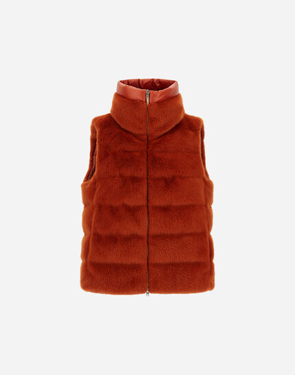 VEST IN LADY ALTERNATIVE FUR AND NYLON ULTRALIGHT Orange